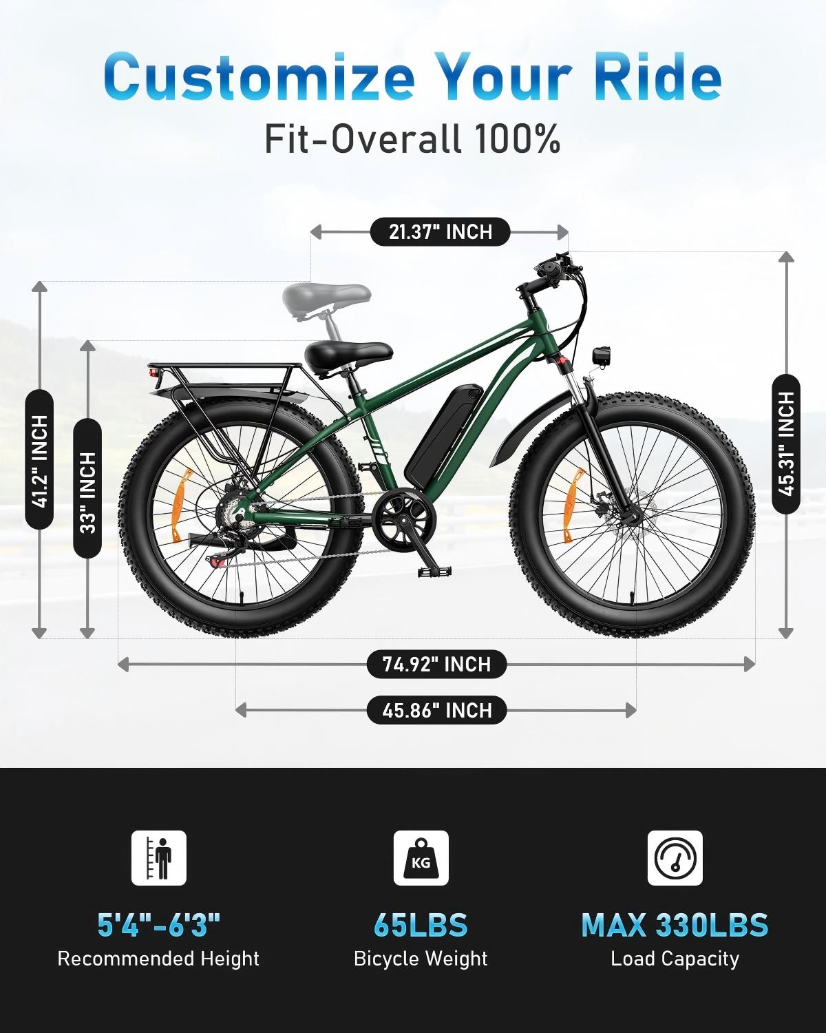 1000W Electric Bike for Adults - 26" Fat Tire eBike, 48V 15Ah, 22mph, Shimano 7-Speed - SYX MOTO