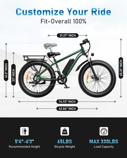 1000W Electric Bike for Adults - 26" Fat Tire eBike, 48V 15Ah, 22mph, Shimano 7-Speed - SYX MOTO