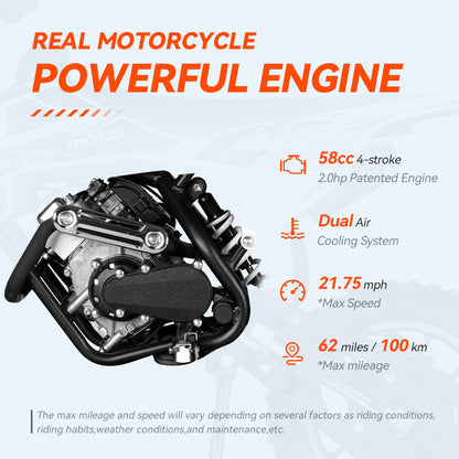 SYX MOTO VK 58cc 4 Stroke Real Motorcycle Engine Pull Start Mini Dirt Bike - SYX MOTO
