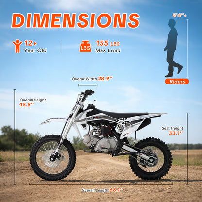 K1 125cc Dirt Bike for Teens & Adults, 50 MPH, 123 Mi Range, 4-Speed Manual, Electric Start - SYX MOTO