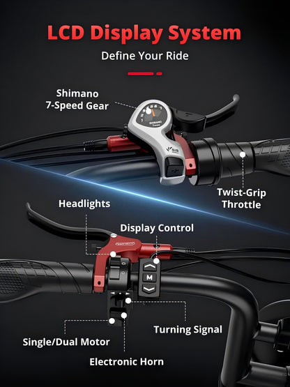 2000W Dual Motor Electric Bike - 32 MPH, 70-Mile Range, All-Terrain eBike - SYX MOTO