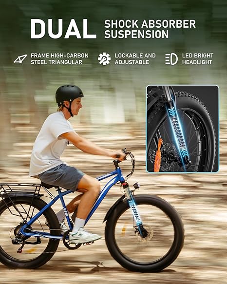 1000W Electric Bike for Adults - 26" Fat Tire eBike, 48V 15Ah, 22mph, Shimano 7-Speed - SYX MOTO