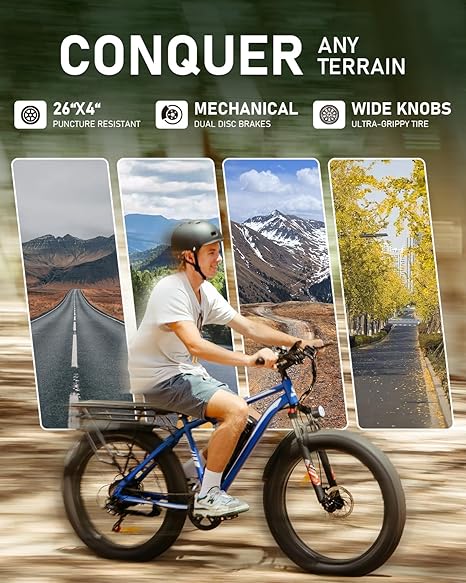 1000W Electric Bike for Adults - 26" Fat Tire eBike, 48V 15Ah, 22mph, Shimano 7-Speed - SYX MOTO