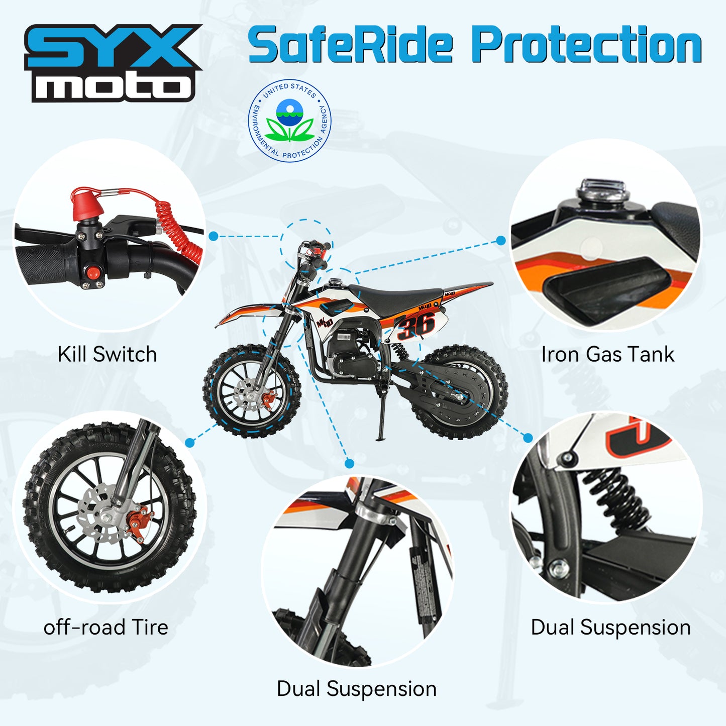 SYX MOTO MK 40cc 4 Stroke Pull Start Mini Dirt Bike Off Road - SYX MOTO