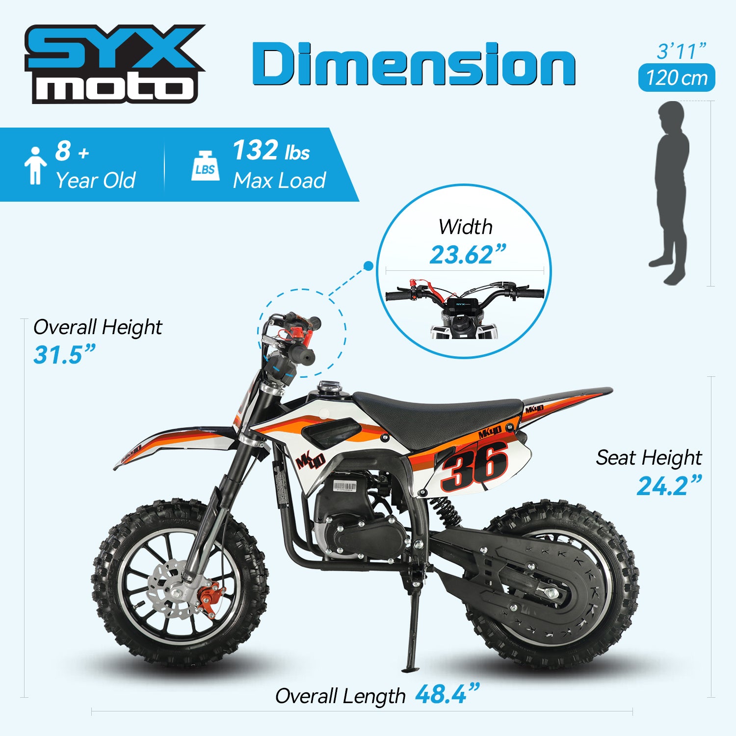SYX MOTO MK 40cc 4 Stroke Pull Start Mini Dirt Bike Off Road - SYX MOTO