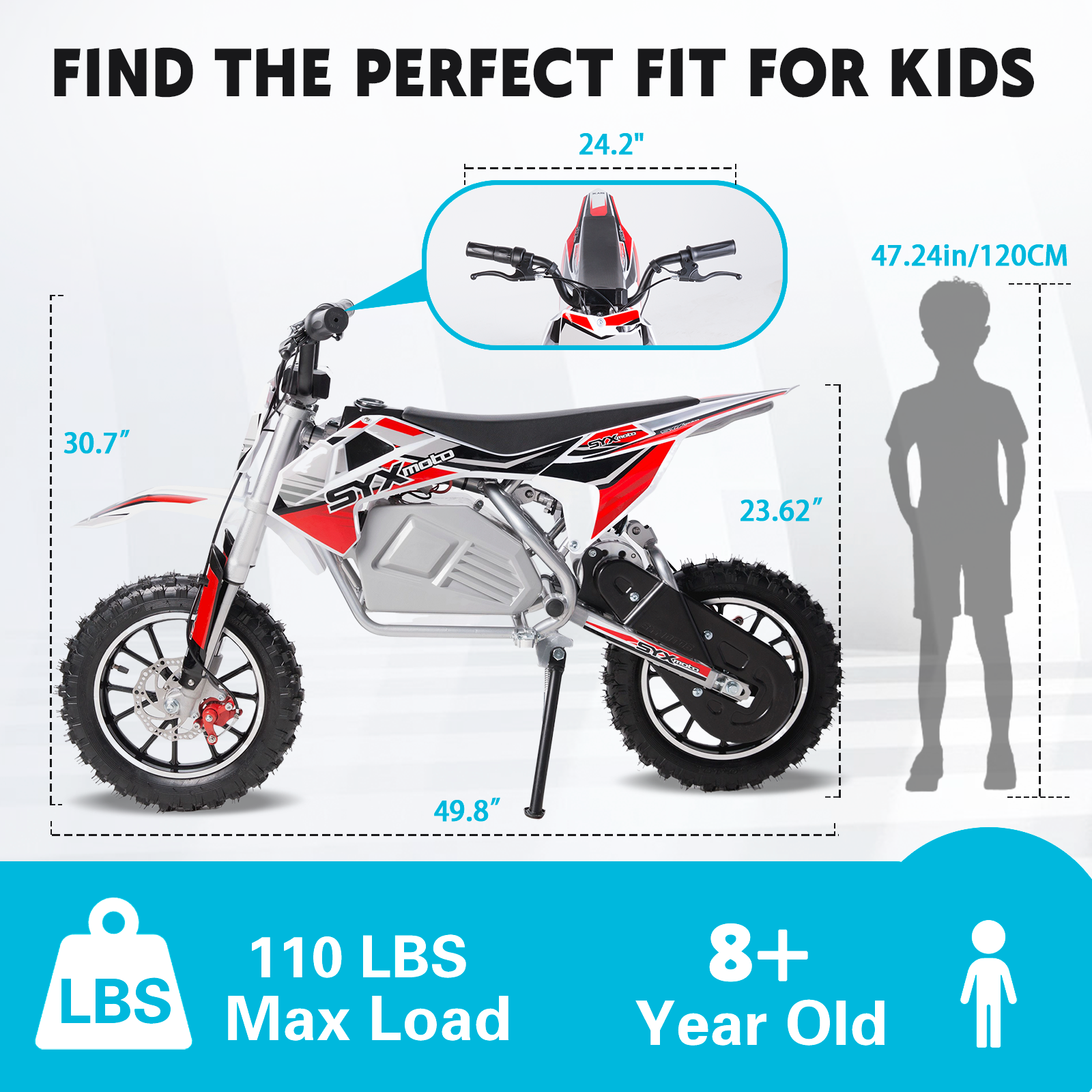 SYX MOTO KBE Electric Dirt Bike, 500W 36V Off Road Ebike, Beginner Kids Mini Motocross - SYX MOTO