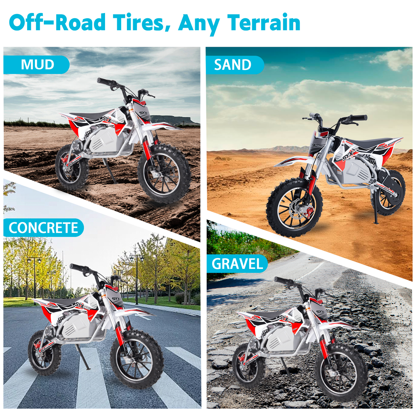 SYX MOTO KBE Electric Dirt Bike, 500W 36V Off Road Ebike, Beginner Kids Mini Motocross - SYX MOTO