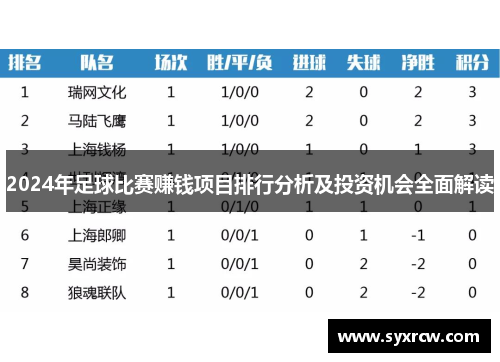 2024年足球比赛赚钱项目排行分析及投资机会全面解读